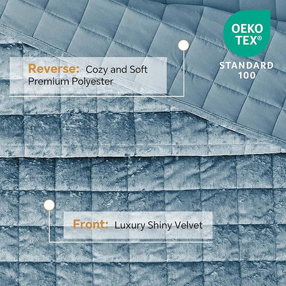 BEDELITE Velvet Quilt Set King Size - Luxury Velvet Comforter Bedding Set 3 Pieces, Lightweight Soft Cozy Shiny Dusty Blue Oversized Bedspread Coverlet for All Seasons with 2 Pillow Shams