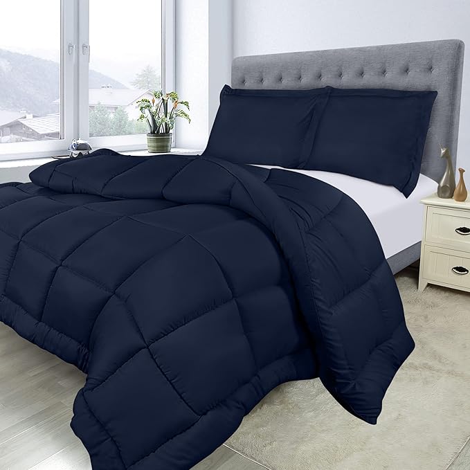 Utopia Bedding King Comforter Set Navy, Comforters King Size 3 Pieces Bedding Comforters Sets, Down Alternative Soft Bed Set, 1 Comforter (90 x 102 inches) 2 Pillow Shams (20 x 36 inches)