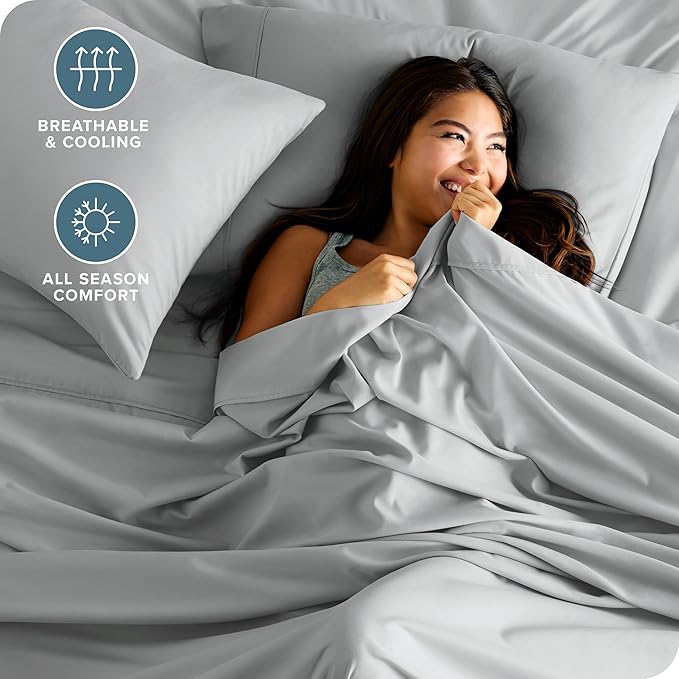 Bare Home Split King Sheet Set - 1800 Ultra-Soft Microfiber Bed Sheets - Double Brushed - Deep Pockets - Easy Fit - 5 Piece Set - Bedding Sheets & Pillowcases (Split King, French Grey)