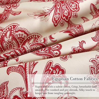 WINLIFE 100% Cotton Pillowcases 2 Pack Paisley Floral Printed Pillow Cases Set of 2 Pillow Cover (Standard 20x26'', Vintage Red)