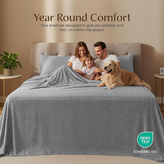 Utopia Bedding Queen Size Sheet Set – 4 Piece Bed Sheets, Soft and Breathable Microfiber, Includes 1 Fitted Sheet, 1 Flat Sheet and 2 Pillowcases – Oeko Tex (Heather Grey)