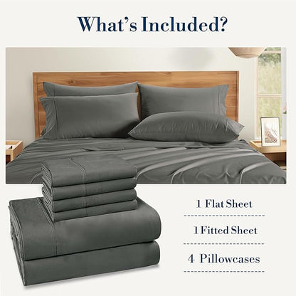 Casa Platino Full Sized Sheets – 6 Piece Full Size Sheets Set, Ultra Soft & Breathable, With 15 Inch Deep Pocket Fitted Sheet, Cozy Cooling Sheets, Perfect for Daily Use & Machine Washable – Dark Grey