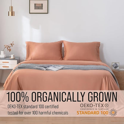Bella Coterie Luxury Bamboo Viscose Queen Size Sheet Set | 100% Organically Grown | Ultra Soft | Cooling for Hot Sleepers | 18" Deep Pocket [Terracotta]