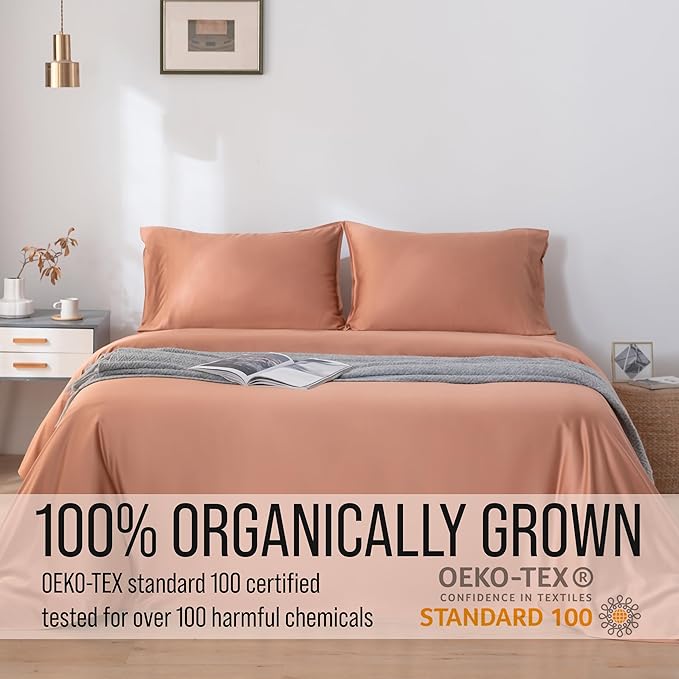 Bella Coterie Luxury Bamboo Viscose Split King Size Sheet Set | 2 Fitted Sheets for Sleep Number & Adjustable Beds | 100% Organically Grown | Cooling & Ultra Soft | 18” Deep Pocket [Terracotta]