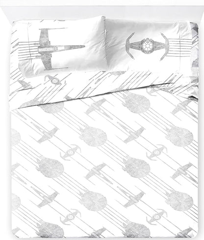 Jay Franco Kids Sheet Set with Fitted, Flat Sheets & Pillow Cover - Ultra-Soft Bedding with Pillowcase for Room Decor, White - Star Wars, 4 Piece Queen