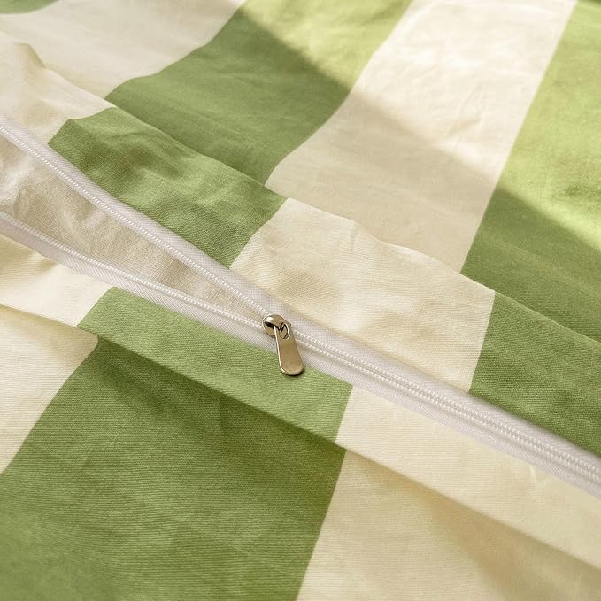 LifeTB Sage Green and White Striped Duvet Cover Set Twin XL, 100% Washed Microfiber Soft Breathable Striped Bedding Set, 3 Pieces Retro Stripes Pattern Printed Comforter Cover with 2 Pillowcases