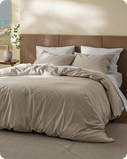 Bedsure Cotton Duvet Cover King - Luxury Slub Weave 100% Cotton Duvet Cover Set, PureWoven Bedding Set with a Linen Like Textured, Easy Change, Tannish Linen Grey, 104" x 90"