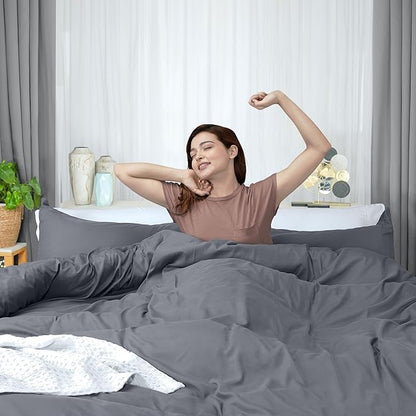 Utopia Bedding Duvet Cover Twin Size - 2 Piece with Zipper Closure - 1 Comforter Cover 68X90 Inches & 1 Pillow Sham 20X26 Inches (Grey) Comforter Not Included