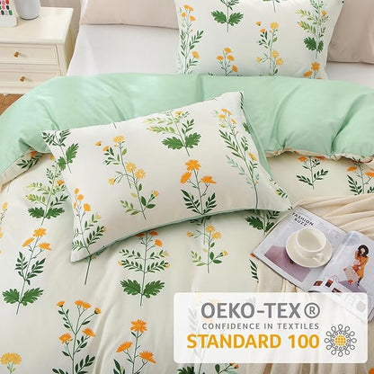 MUXHOMO Duvet Cover Queen Size, Reversible Floral Vintage Duvet Cover Set with Zipper Closure, 3 Pieces Botanical Patterns Soft Microfiber Bedding Set (90"x90", 2 Pillow Cases)