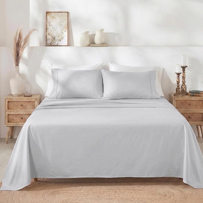 California Design Den Twin Bed Sheets Set - 400 Thread Count Sateen, Natural 100% Cotton Bedsheets, Deep Pockets with All Around Elastic, Soft, Durable Bedding - Silver