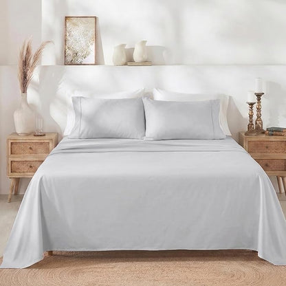 California Design Den Twin Bed Sheets Set - 400 Thread Count Sateen, Natural 100% Cotton Bedsheets, Deep Pockets with All Around Elastic, Soft, Durable Bedding - Silver
