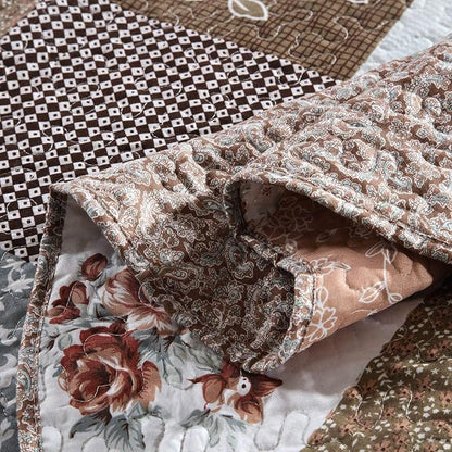 HoneiLife Quilt Set Twin Size - 2 Piece Microfiber Quilts Reversible Bedspreads Patchwork Coverlets Floral Bedding Set All Season Quilts- Splicing Mocha Rose