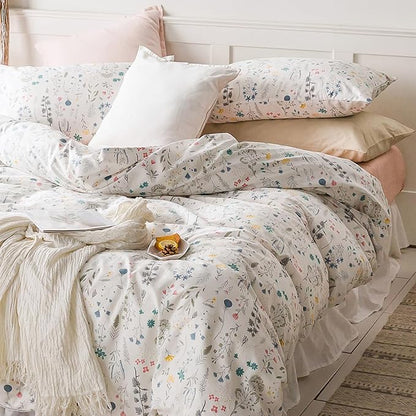 HighBuy Floral Comforter Set Full White With Colorful Botanical Garden Flower Bedding - 3 Piece Vibrant Set for All Seasons
