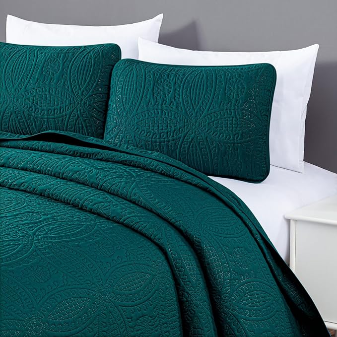 Chezmoi Collection Austin 3-Piece Oversized Bedspread Coverlet Set (King, Teal) | Oversized, Lightweight, Fade Resistant