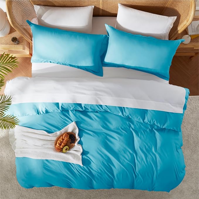 Nestl Bright Blue Duvet Cover Full Size - Soft Double Brushed Full Size Duvet Cover Set, 3 Piece, with Button Closure, 1 Duvet Cover 80x90 inches and 2 Pillow Shams