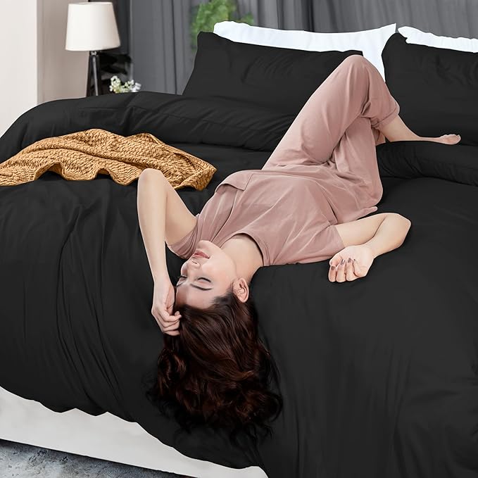 Utopia Bedding Duvet Cover King Size - 3 Piece with Zipper Closure - 1 Comforter Cover 104X90 Inches & 2 Pillow Shams 20X36 Inches (Black) Comforter Not Included