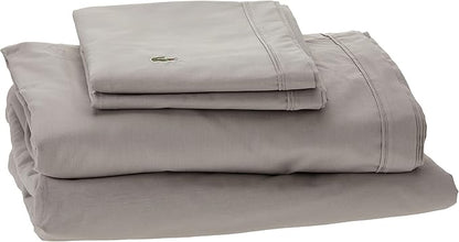 Lacoste 100% Cotton Percale 4-Piece Sheet Set – Cool, Crisp, Matte, and Durable, Oeko-Tex Certified – Solid, Sleet, King
