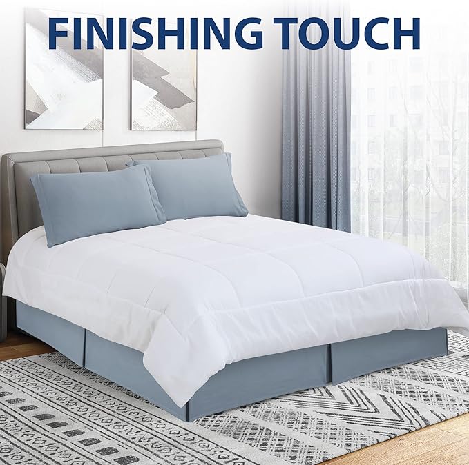 Cathay Home Double Brushed Microfiber Pleated Easy Fit Bed Skirt, Ultra Soft, Fade and Wrinkle Resistant - Blue Fog, Twin