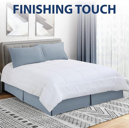 Cathay Home Double Brushed Microfiber Pleated Easy Fit Bed Skirt, Ultra Soft, Fade and Wrinkle Resistant - Blue Fog, Full