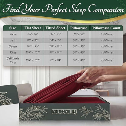 DECOLURE 100% Viscose Derived from Bamboo Sheets Queen Size - Luxury 6 Pc Naturally Cooling Sheets, Ultra Soft Bed Set - Deep 17" Pockets, Durable Double Stitching, Oeko Tex Standard (Burgundy)