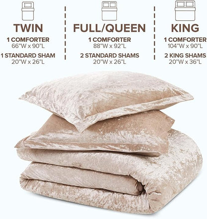Comfort Spaces Luxe King Comforter Set - Velvet Comforters for King Size Bed, Microfiber Reverse, Juliette, All Season Bedding, Fluffy Bed Set, Sham, Champagne 3 Piece