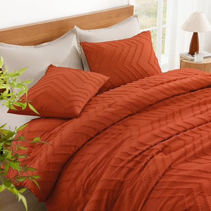 Litanika Comforter California King Size Set Burnt Orange, 3 Pieces Terracotta Rust Cal King Oversized Chevron Tufted Solid Bedding Comforter Sets, Fluffy Bed Set (104x96In Comforter & 2 Pillowcases)