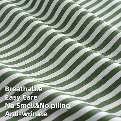 Best Season Bed Sheet Set 3 Piece -Twin Size-Soft Durable Microfiber Bedding Sheet Set,Deep Pocket,Stain,Fade & Wrinkle Resistant Green and White Pinstripe (Stripe Grass Green)