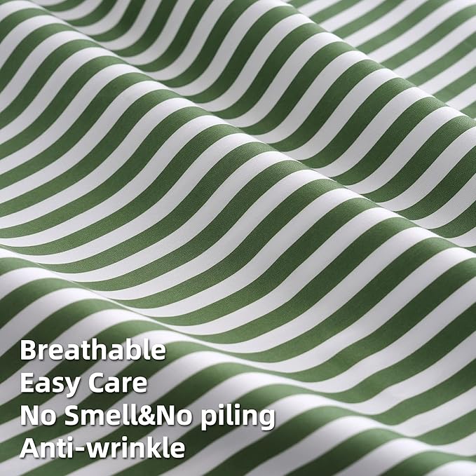 Best Season Bed Sheet Set 4 Piece -Full Size-Soft Durable Microfiber Bedding Sheet Set,Deep Pocket,Stain,Fade & Wrinkle Resistant Green and White Pinstripe (Stripe Grass Green)