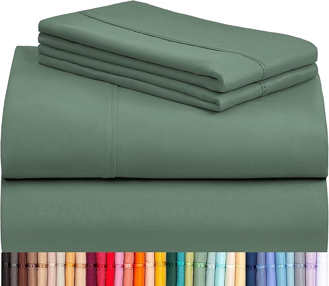 LuxClub 4 PC Queen Sheet Set, Breathable Luxury Bed Sheets, Deep Pockets 18" Wrinkle Free Cooling Sheets Machine Washable Hotel Bedding Silky Soft - Tree Moss Green Queen