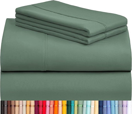 LuxClub 4 PC Full Sheet Set, Breathable Luxury Bed Sheets, Deep Pockets 18" Wrinkle Free Cooling Bed Sheets Machine Washable Hotel Bedding Silky Soft - Tree Moss Green Full