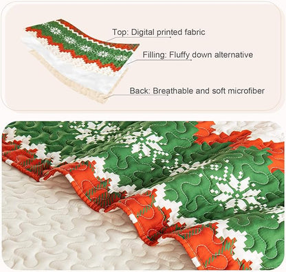Whale Flotilla Christmas Quilts Queen Size, Soft Boho Floral Bedspreads for Bed Reversible Lightweight Full Queen Quilt Bedding Set Coverlets with 2 Pillow Shams for All Seasons, Happy Snowflake