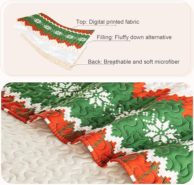 Whale Flotilla Christmas Quilt King Size, Soft Boho Floral Bedspreads for Bed Reversible Lightweight King Quilt Bedding Set Coverlets with 2 Pillow Shams for All Seasons, Happy Snowflake