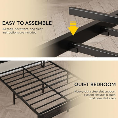 LIKIMIO Full Size Bed Frame, PU Leather Storage Headboard with Charging Station, Solid and Stable, Noise Free, No Box Spring Needed, Easy Assembly, Black