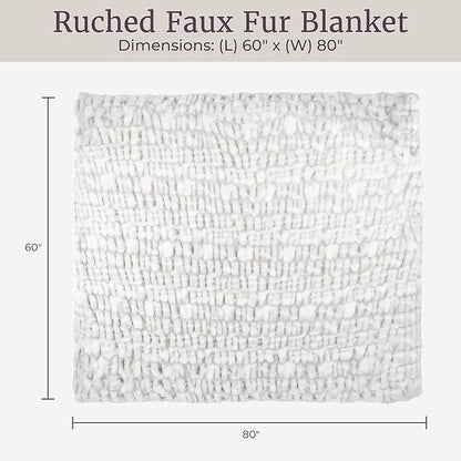 Oversized Ruched Faux Fur Blanket - 60x80-Inch Jacquard Faux Fur Queen-Size Throw for Sofas and Beds - Luxurious Bedding by Lavish Home (Gray)