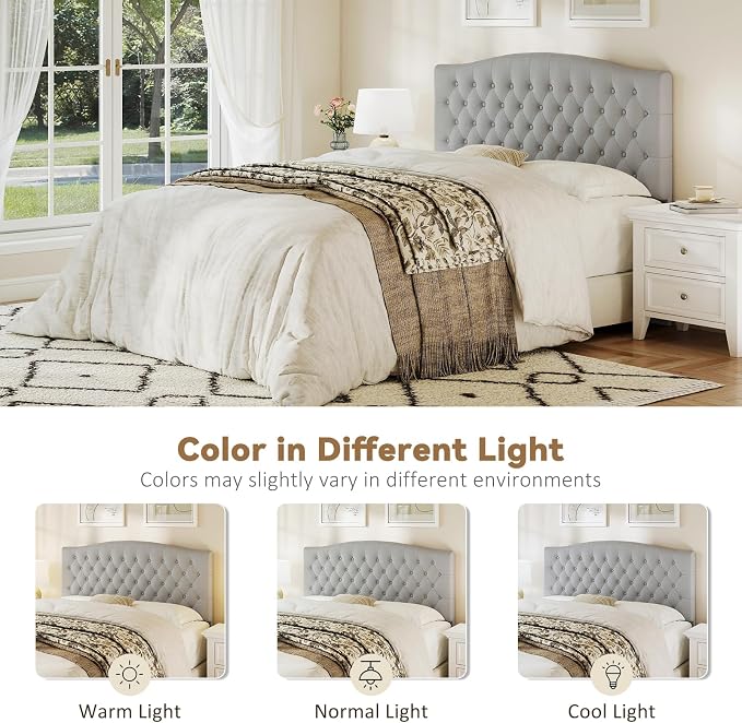 Queen Headboard Only, Velvet Classic Tufted Design, Silver Gray | 2 installation options: 1.bed frame mount 2.wall mount (for adjustable bed), Classic hand-tufted headboard king size