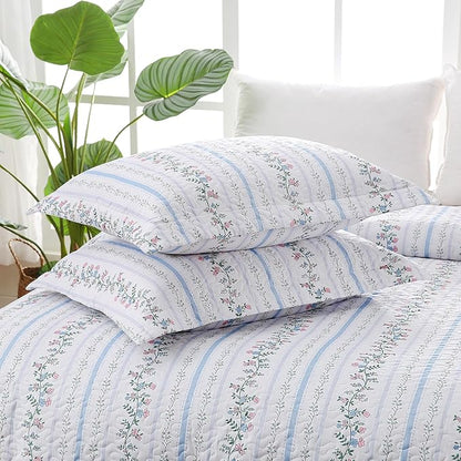 Queen Size Quilt Bedding Set - Vintage Floral Quilts for Bed Lightweight, Farmhouse Reversible Bedspreads Quilted Coverlets with 2 Pillow Shams for All Seasons (90"×90")