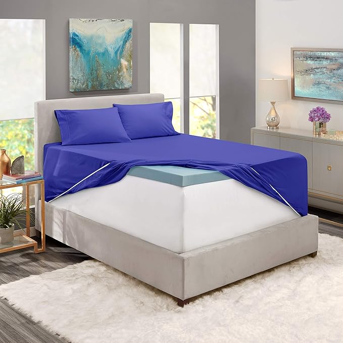 Nestl Queen Size Sheet Set, 4 Piece Extra Deep Pocket (18-24 inches), Microfiber, Hotel Luxury, Soft, Breathable, Wrinkle-Free, Easy to Care, Royal Blue
