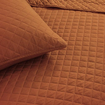 Lush Decor Ava Quilt Diamond Pattern Solid 3 Piece Oversized Bedding Blanket Bedspread Set - King - Rust