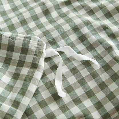 Nayoroom Gingham Duvet Cover Twin Size 100% Washed Cotton Green Plaid Checkered Comforter Cover 2 Pcs Soft Breathable Grid Farmhouse Dorm Bedding Set for All Seasons