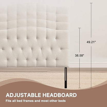 Tufted Upholstered Twin Headboard Only, Adjustable Heige 38-50 in, Beige | Twin Size Headboard for Dorm Bed, Durable Linen Fabric Headboards, Twin XL Headboard with Modern Diamon Design Wood