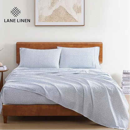 LANE LINEN 100% Organic Cotton Printed California King Size Bedding Sheets & Pillowcases Set -Soft & Comfy Breathable Percale Sheet Seasons, 15" Deep Pocket Printed Cal King Sheet - Polka Dot