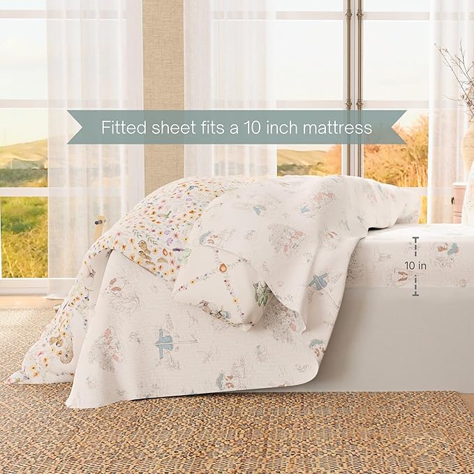 Peter Rabbit Book Bedding Set, Twin Size 5-Piece Super Soft Fluffy Reversible Comforter & Sheet Set with Sham, Storybook Friends Easter & Spring, (100% Officially Licensed Product) by Franco Heritage