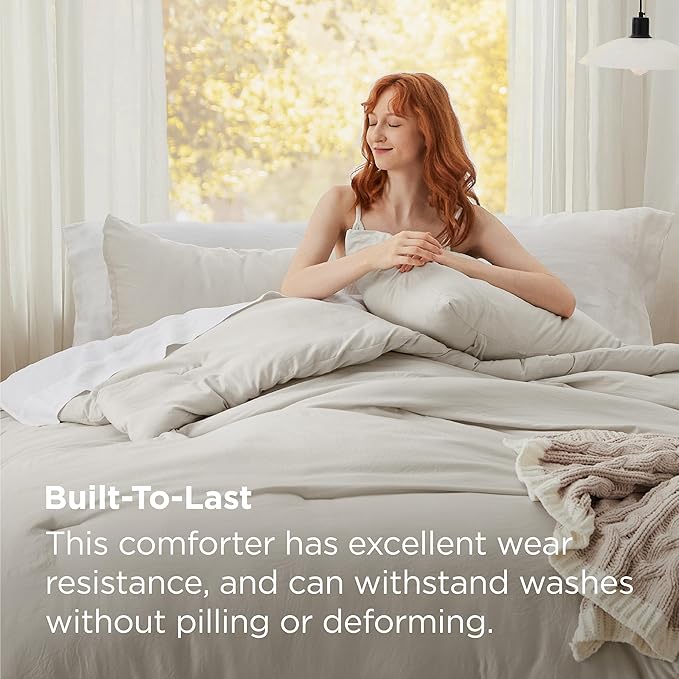 Bedsure Super King Plus Comforter Set, Beige Soft Prewashed Bedding for All Seasons, 3 Pieces GentleSoft™ Bed Set, 1 Lightweight Comforter (128"x120") and 2 Pillowcases (20"x36")