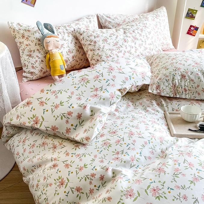 HighBuy 3 Piece Teen Comforter Set Full Size All Season Pink Floral Farmhouse Bedding Comforter Full with 2 Pillowcases,Washable Cozy Comforter for Girls,Fluffy Comfy Bedding Sets
