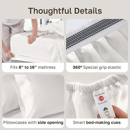 California Design Den Queen Sheets Set - Soft 800 Thread Count Sateen, 100% Cotton Bed Sheets Set with Deep Pockets, Durable Bedding - True Ivory
