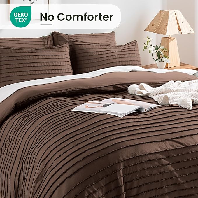 NEXHOME PRO Duvet Cover Full,3 Pieces Boho Tufted Duvet Cover Set, Soft and Lightweight 100% Washed Microfiber Comforter Cover Set for All Season(Dark Brown,80 x 90)-No Comforter