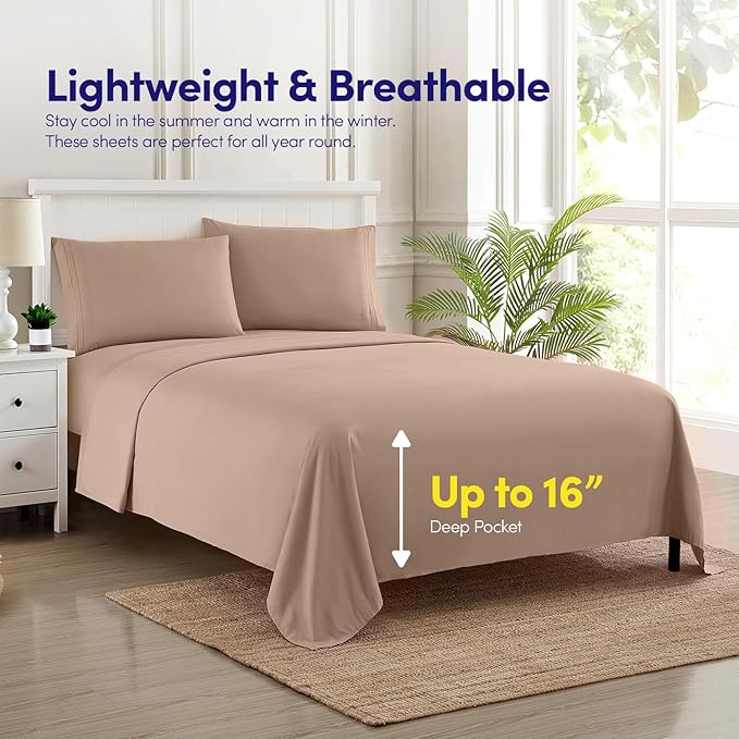 1500 Supreme Collection California King Sheet Sets Taupe - Luxury Hotel Bed Sheets and Pillowcase Set for California King Mattress - Extra Soft, Elastic Corner Straps, Deep Pocket Sheets Taupe