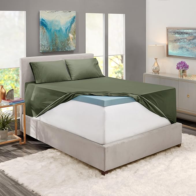 Nestl California King Size Sheet Set, 4 Piece Extra Deep Pocket (18-24 inches), Microfiber, Hotel Luxury, Soft, Breathable, Wrinkle-Free, Easy to Care, Olive Green