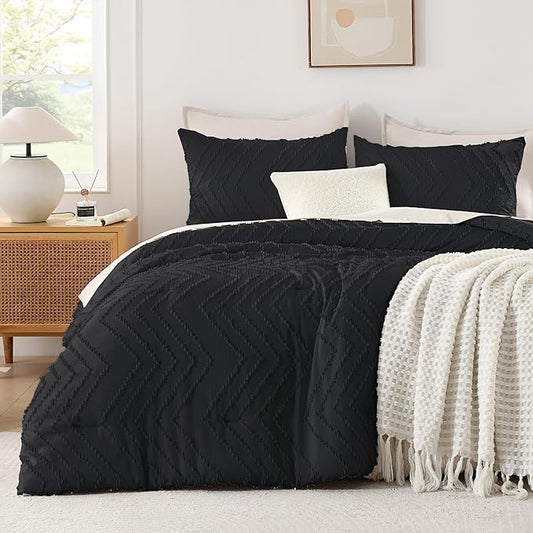 Andency Black Oversized Super King Comforter Set 120x120, Extra Large King Size Comforter Oversize Boho Soft Warm Bedding Comforter Sets, 3 Pieces Aesthetic Chevron Textured Bedding Set