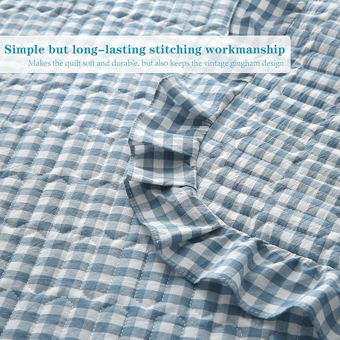 Dust Blue White Ruffle Gingham Quilt Set Queen Size with 2 Pillow Shams, 100% Washed Cotton Yarn-Dyed Quited Bedspread Farmhouse Bedding Set (Dust Blue, Queen) | Ruffle quilt, Gingham quilt, 100% washed cotton